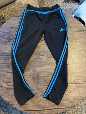 Youth adidas climacool Black track Pants with zipper on ankle with Blue Trim